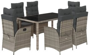 vidaXL 7 részes szürke polyrattan kerti étkezőgarnitúra párnával