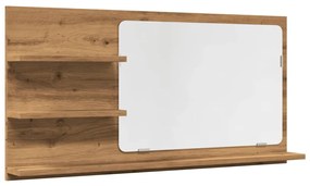 kézműves tölgy szerelt fa tükrös fürdőszobaszekrény 90x11x45 cm