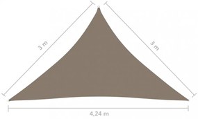 tópszínű háromszög alakú oxford-szövet napvitorla 3x3x4,24 m