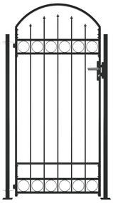vidaXL fekete ívelt tetejű kerítéskapu 2 oszloppal 105 x 204 cm