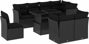 vidaXL 9 részes fekete polyrattan kerti ülőgarnitúra párnákkal