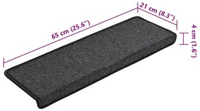 15 db lépcsőszőnyeg 65 x 21 x 4 cm antracit téglalap alakú széllel