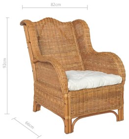 világosbarna természetes rattan és lenvászon kanapé párnával