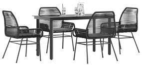 vidaXL 5 részes fekete polyrattan üveg kerti étkezőgarnitúra párnákkal