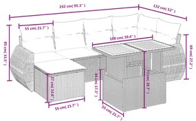 7 részes fekete polyrattan kerti ülőgarnitúra párnával