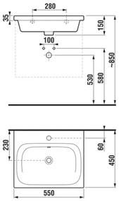 JIKA H8127127161041 - MIO 55x45 cm falra szerelhető mosdó, kerámia, matt fekete