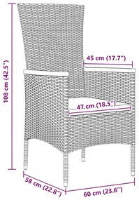 Kert étkező szett párnával 5 pcs Fekete Poli rattan