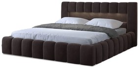 Sötétbarna kárpitozott ágyneműtartós franciaágy ágyráccsal 180x200 cm Lamica – ELTAP