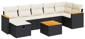8 részes fekete polyrattan kerti ülőgarnitúra párnákkal