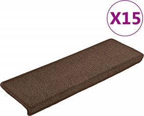 vidaXL 15 db lépcsőszőnyeg, barna, téglalap alakú széllel, 65 x 21 x 4 cm