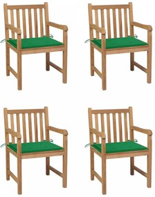 4 db tömör tíkfa kerti szék zöld párnával