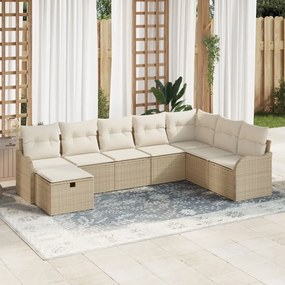 8 Darabos Kerti Kanapé Készlet Párnákkal Bézs Poly Rattan, 2 Személyes Kerti Kanapé Párnákkal Bézs Poly Rattan