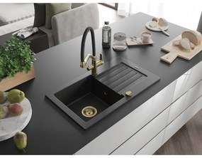 Mexen Pablo, gránit mosogató 752x436x161 mm, 1 kamrás és Duo mosogató csaptelep, fekete, 6510-77-671701-57-G