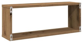 6 db kézműves tölgy színű szerelt fa fali kockapolc 60x15x23 cm