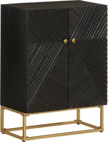 vidaXL fekete tömör mangófa és vas tálalószekrény 55 x 30 x 76 cm