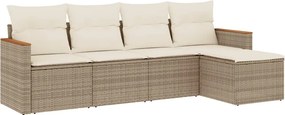 vidaXL 5 részes bézs polyrattan kerti ülőgarnitúra párnákkal