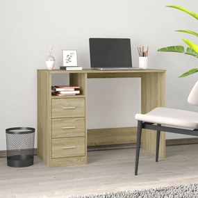 sonoma tölgy színű szerelt fa íróasztal fiókokkal 102x50x76 cm