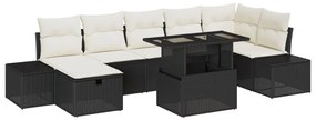 8 Darabos Kert Sofa Szett Párnákkal Fekete Poli Rattan