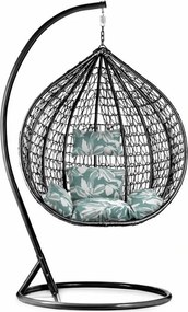 Fekete függő KOKON szék állvánnyal, zöld-fehér párna