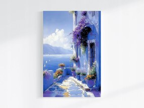 Poszter Tájkép Kilátás Görögország Tenger Ház Terasz Virágok 40x60