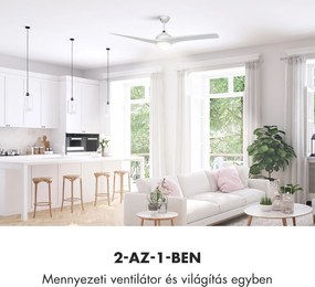 Klarstein Figo, fehér, mennyezeti ventilátor, 52", 55 W, mennyezeti lámpa, 2 x 42 W, távirányító