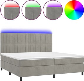 vidaXL világosszürke bársony rugós és LED-es ágy matraccal 200x200 cm