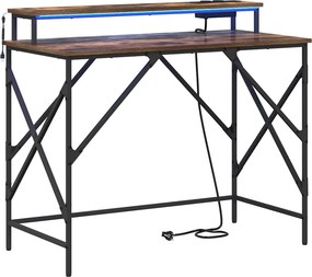 vidaXL Asztal polcokkal Füstölt tölgy 100 x 50 x 86,5 cm Faanyag