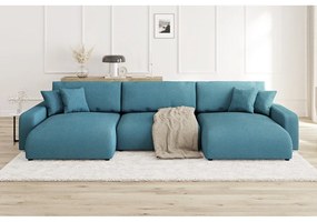 Türkiz kordbársony kinyitható tárolóhelyes sarokkanapé Sara – Ropez