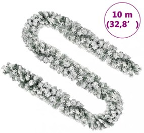 zöld PVC karácsonyi füzér pelyhes hóval 10 m
