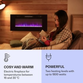 Klarstein Galeras, elektromos fali és beépített kandalló, 1800 W, LED, 3 szín, időzítő