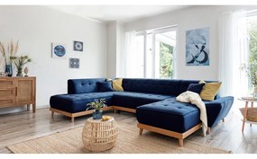 Dazzling Daisy sötétkék kinyitható U alakú kanapé, bal oldalas - Miuform