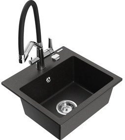 Mexen Milo gránit mosogató 1-medencés konyhai csappal Duo, fekete/arany metál - 6505-75-671701-07