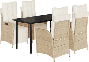 vidaXL 5 részes bézs polyrattan kerti étkezőgarnitúra párnákkal