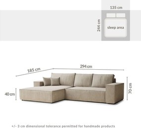 Szürke zsenília kinyitható-tárolóhelyes sarokkanapé (bal oldali-heverő résszel) Maze – Maison de Rêve