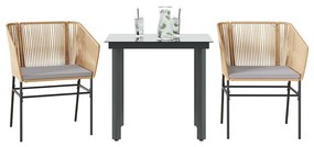 vidaXL 3 észes barna polyrattan üveg kerti étkezőgarnitúra párnával