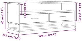 füstös tölgy színű szerelt fa és fém TV-szekrény 100x34,5x40 cm