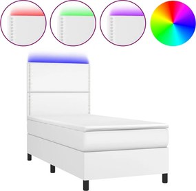 vidaXL fehér műbőr rugós ágy matraccal és LED-del 100x200 cm