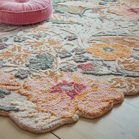 Világos rózsaszín kézi szövésű gyapjú szőnyeg 200x290 cm Daphne Shaped Floral – Flair Rugs