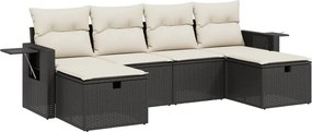 vidaXL 6 részes fekete polyrattan kerti ülőgarnitúra párnákkal