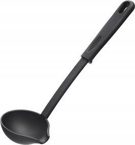 Fekete konyhai merőkanál a pörköltleves felviteléhez