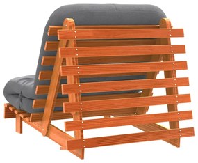 viaszbarna tömör fenyőfa futon kanapéágy matraccal 80x206x11 cm