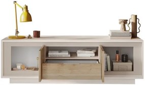 SKY 2.0 TV-szekrény 2 ajtóval és 1 fiókkal, kasmír színű laminált vázzal, Cadiz tölgy mintázatú előlapokkal