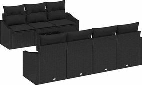 vidaXL Kanapé Szett párnával párnával 8 pcs Fekete polirattan