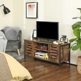 TV szekrény polcokkal és két ajtóval, rusztikus barna 110x40x50cm