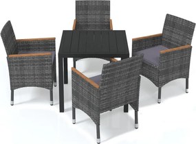 vidaXL 5 részes szürke polyrattan kerti étkezőgarnitúra párnákkal