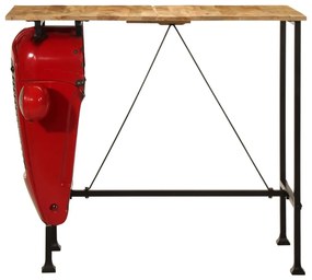 piros és barna tömör mangófa traktor bárasztal 55x120x107 cm