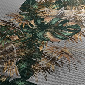 Kép - Gold-green, trópusi levelek (órával) (90x30 cm)