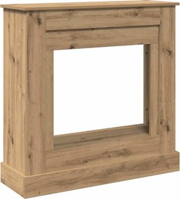 vidaXL kézműves tölgy színű szerelt fa kandallóburkolat 90x30x90 cm
