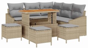 vidaXL Kerti Kanapé Szett párnával 9 pcs Bézs polirattan