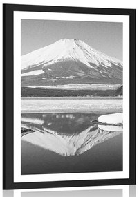 Poszter paszportuval Fuji hegy fekete fehérben